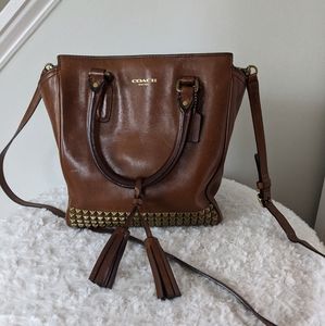 Brown legacy leather studded coach purse crossbody